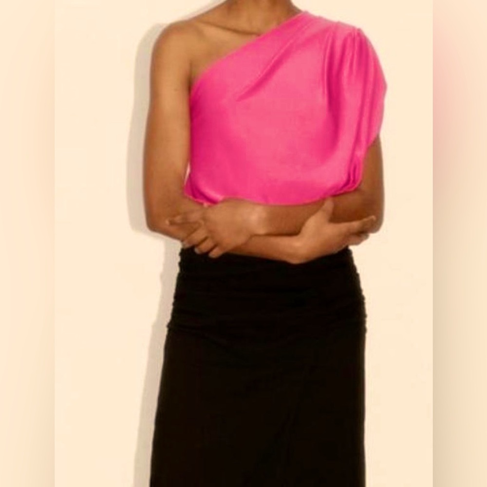 Zara asymmetric hot pink top NWT